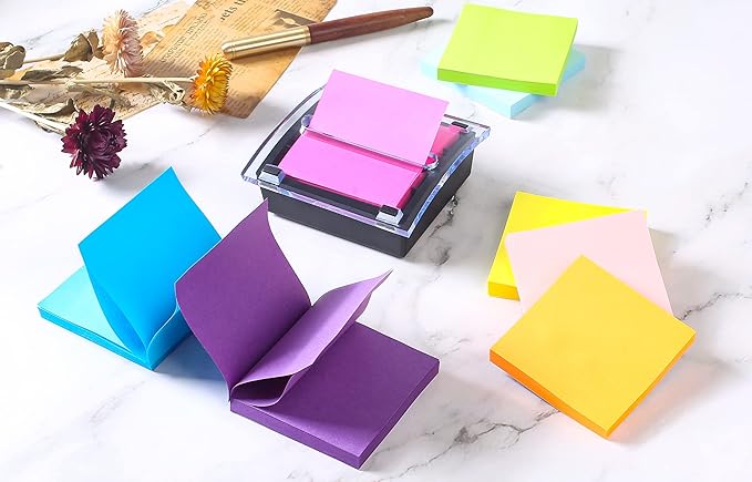 (8 Pads) Pop-up Sticky Notes 3x3 Inches, 8 Bright Colors Super Sticky Notes, Clean Removal, Recyclable, 84 Sheets/pad