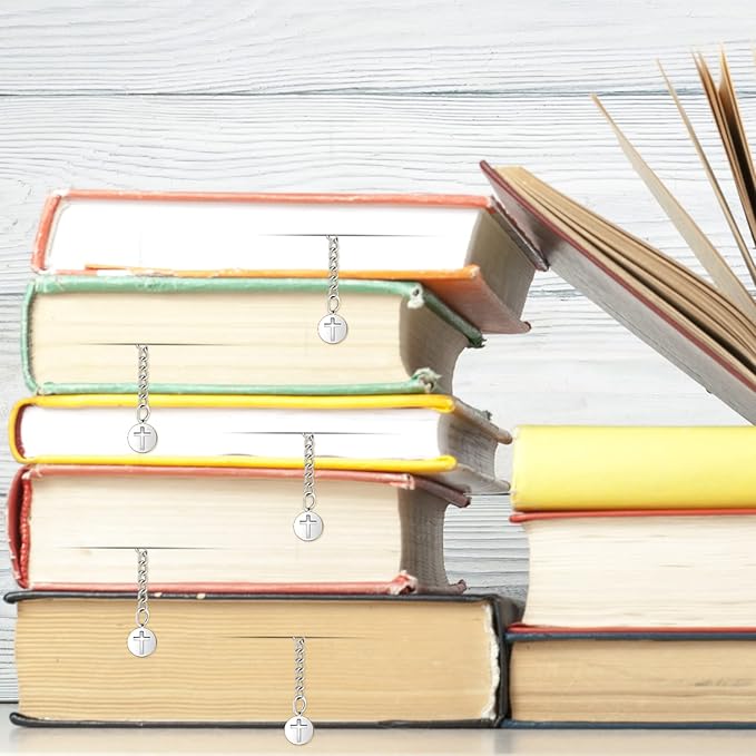 5 Pcs Christian Gifts for Women Metal Religious Bible Verse Bookmark Gifts for Friend Inspirational Christian Bookmarks with Church Cross Chain Scripture Bookmarks for Men Bulk Gift(Silver)