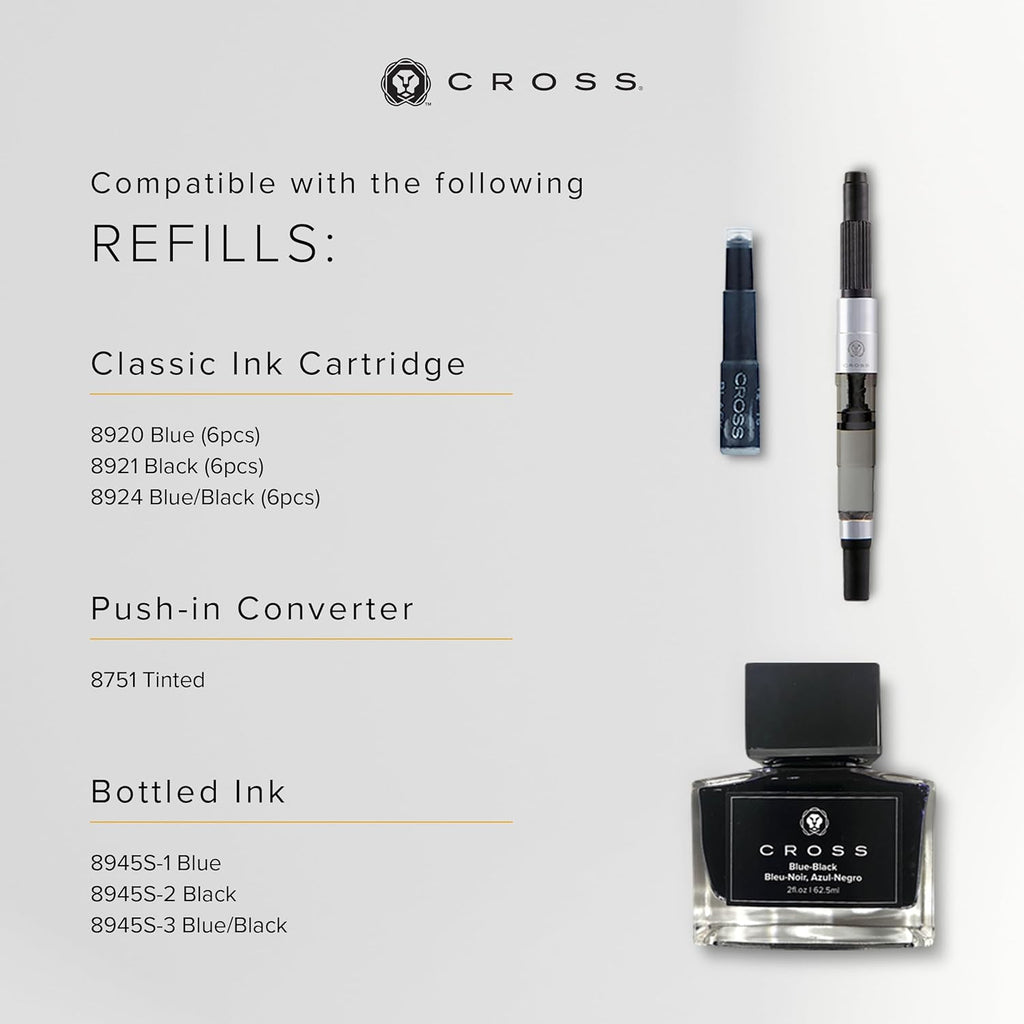 Cross Bailey Refillable Fountain Presented in a Premium Gift Box - Medium Point, Black Ink, Blue