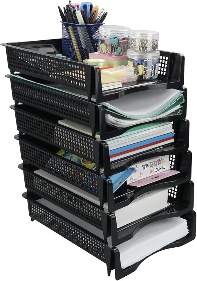 6 Layers Stackable Office Paper Tray, Plastic Stackable Letter Tray