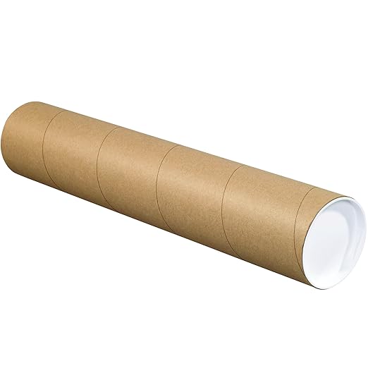 BOX USA BP4020K Mailing Tubes with Caps, 4" x 20", Kraft (Pack of 15)