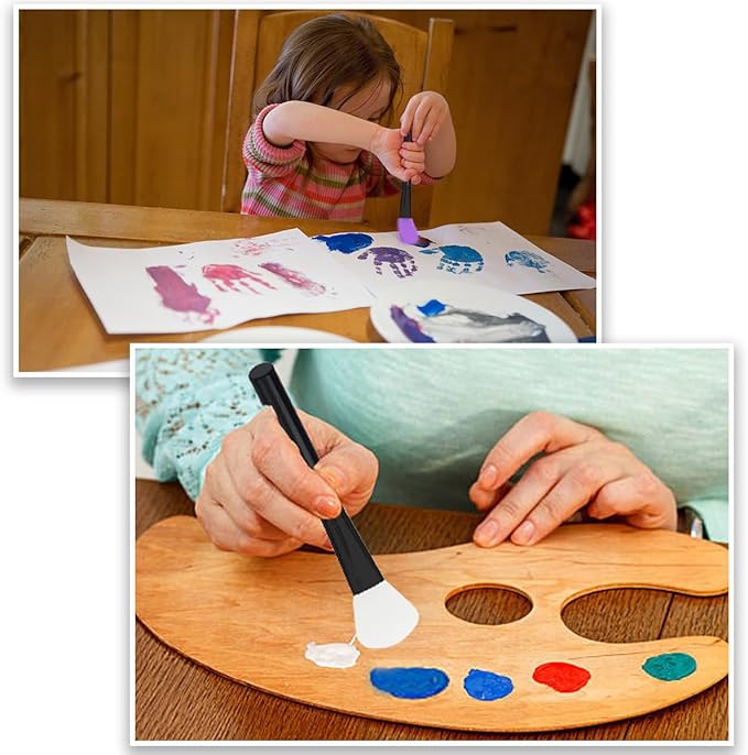 12 Pcs Silicone Magic Brushes, Fan-shaped Blending Brush Set for DIY Painting Mixing & Spreading, Black, White, Purple, Pink, Silicone Material, Acrylic, Ink