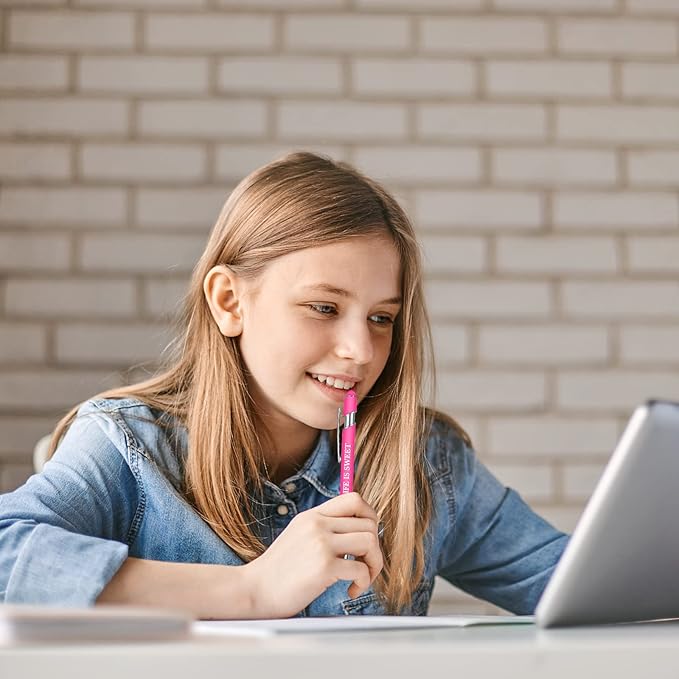 Zonon 12 Pieces Inspirational Pens Bulk Easter Basket Stuffers Motivational Quotes Ballpoint Pens with Stylus Tip Inspirational Gifts for School Office Teachers(Pink,Motivational Style)