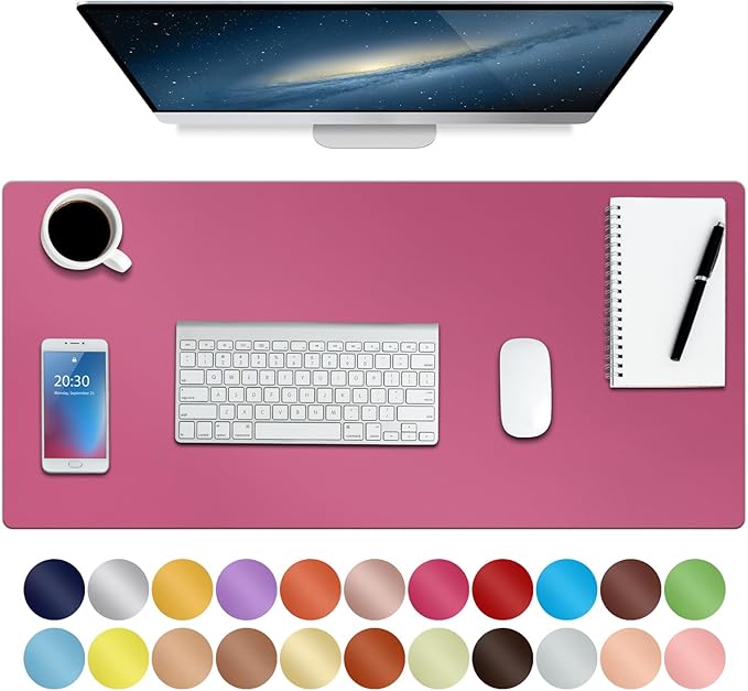 Boutilon Leather Desk Pad 30" x14",Non-Slip Mouse Pad,Office Desk Mat,Waterprooft PU Leather Desk Blotter,Desk Pad Protector,Desk Writing Pad for Home Office Decor (M-Rose Pink)