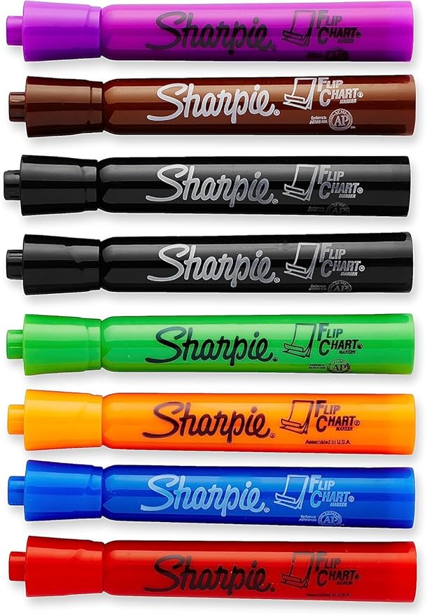 SHARPIE Flip Chart Markers, Bullet Tip, Assorted Colors, 8 Pack (Pack of 2)