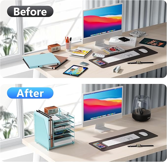 gianotter Desk Organizers and Accessories, 6-Tier Paper Organizer with Magazine rack, File Organizer for Desk, Office Desk Accessories & Workspace (Blue)