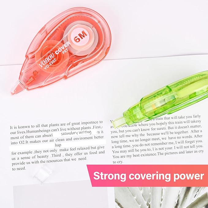 White Correction Tape, Easy To Use Applicator for Instant Corrections Wrong Writing At Any Time, For school, Office (red, purple, green, 12pack, 6M/256" x 0.2")