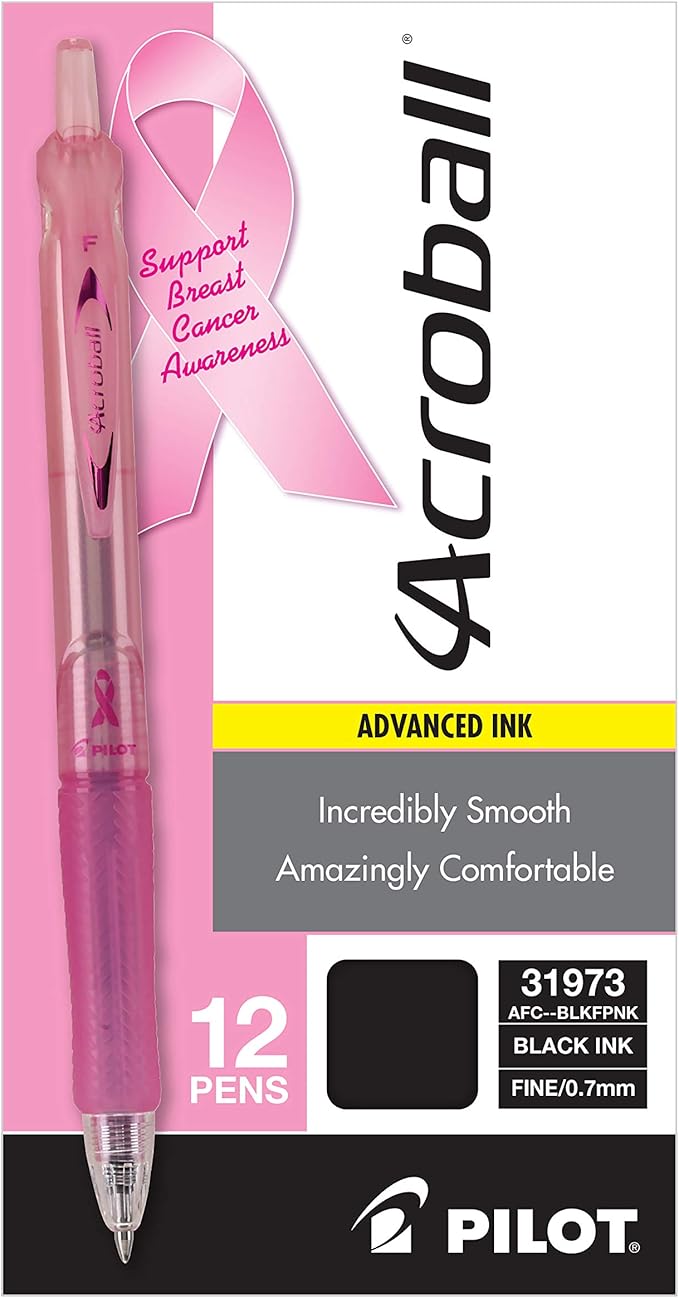 PILOT Acroball Colors Advanced Ink Refillable & Retractable Ball Point Pens, Fine Point, Black Ink, 12-Pack (31973)