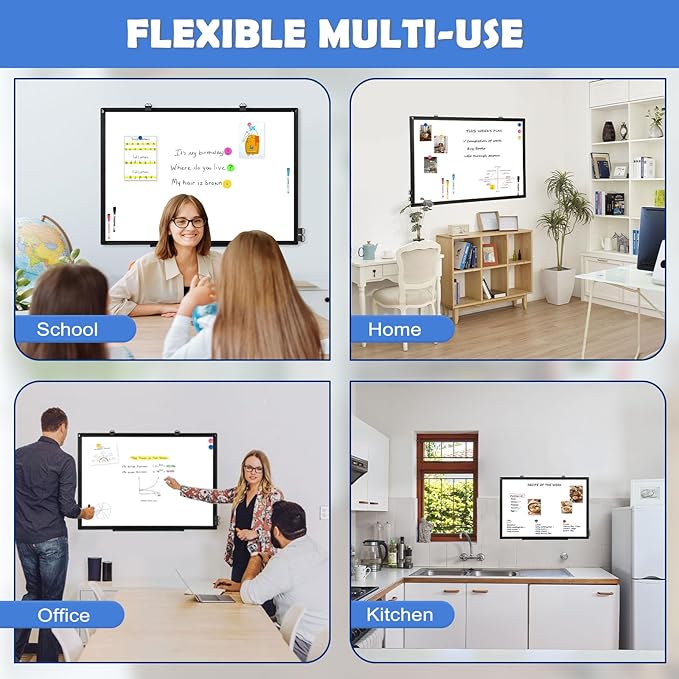 Double-Sided White Board Black Aluminium Frame, 24" x 18" Dry Erase Board Magnetic Whiteboard for Wall, Hanging Mounted Whiteboard Home, School, Office, Kitchen