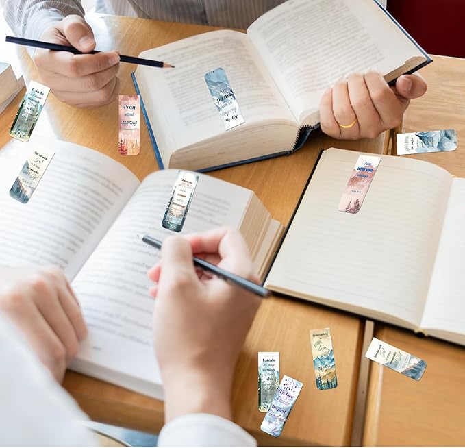 48 Piece Bible Verse Magnetic Bookmarks - Christian Scripture Inspirational Book Marks with Boxes - Religious Motivational Book Marker Prayer Page Clips for Women & Men Reading Gifts(Mountains Style)