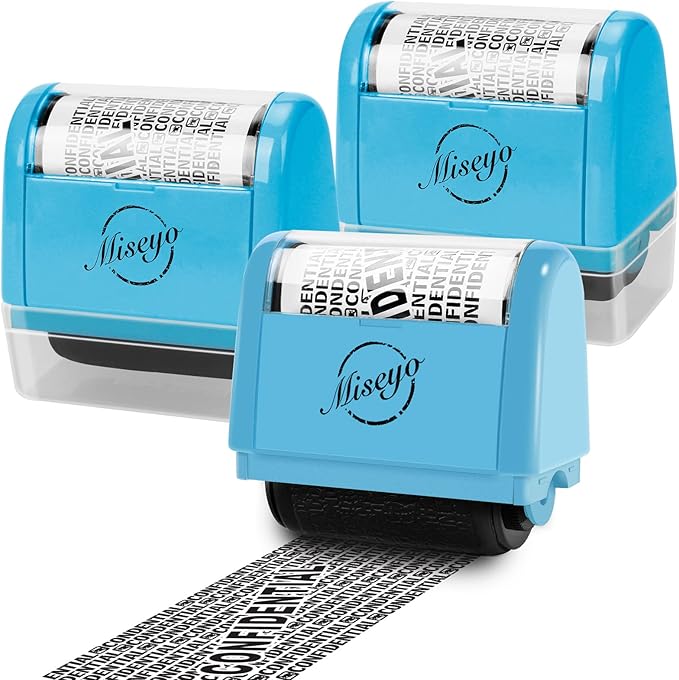 Miseyo Wide Roller Stamp Identity Theft Stamp 1.5 Inch Perfect for Privacy Protection - 3Pack Set (Blue)