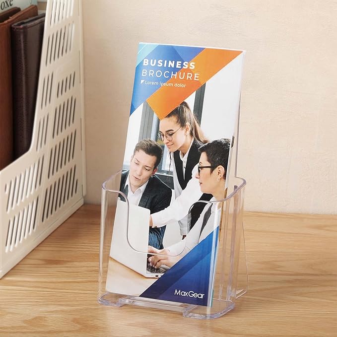 MaxGear 6 Pack Acrylic Brochure Holder, Trifold 4 inches Wide Pamphlet Holder Plastic Brochure Holder Wall Mount Clear Countertop Organizer Literature Holders Flyer Holder Plastic Display Stand