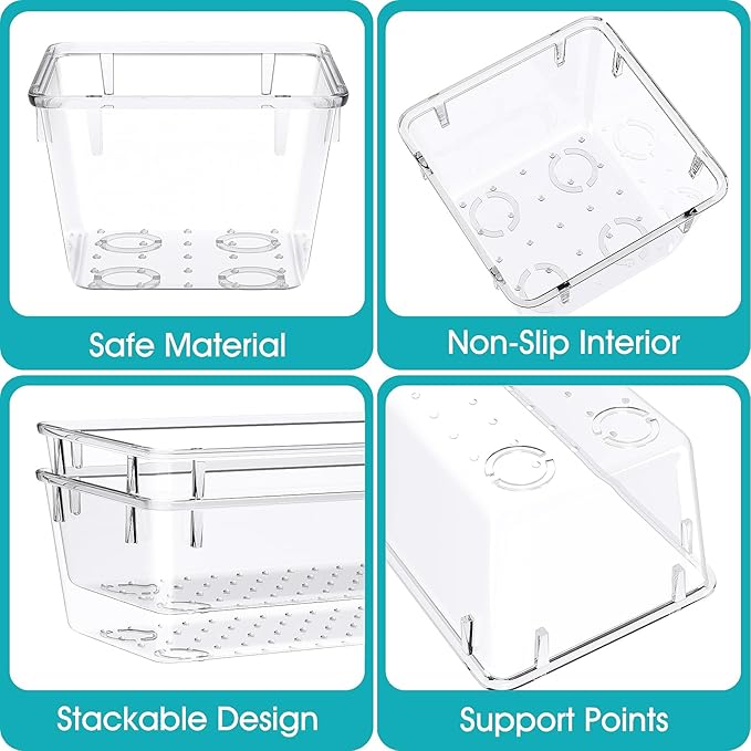 7 PCS Clear Plastic Drawer Organizers Set, 4 Size Desk Drawer Organizer Trays for Makeup, Jewelry, Kitchen Utensils, Gadgets and Office Accessories