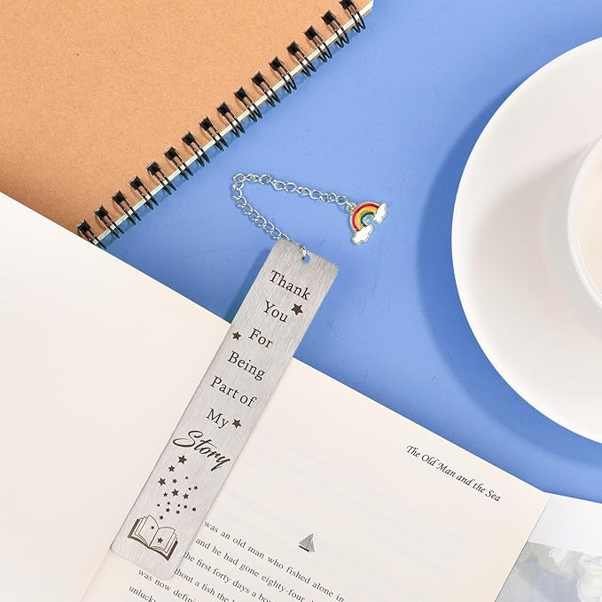 Teacher Appreciation Bookmark, Metal Graduation Bookmark for Teacher Thank You Book Marker with Rainbow Charm Stainless Steel Teacher Bookmark Students Gifts Gratitude for Tutors, with Gift Box