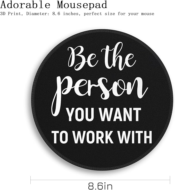 Gctriki Black Computer Mouse Pad for Desk, Funny Small Round Mousepad for Laptop Gaming Work, Inspirational Office Desk Decor Accessories Supplies Gifts for Coworkers Men Women