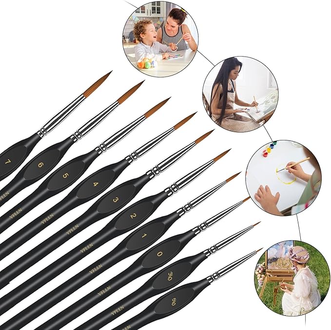 Miniature Paint Brushes Kit, Fine Detail Painting Brush Micro Professional Tiny Paints Brush Set for Art Watercolor Oil Acrylic,Mandala Painting,Craft Models Rock Painting Citadel(Black)