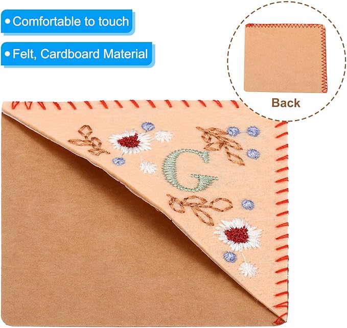 PATIKIL Personalized Embroidered Corner Bookmark, Cute Flower Felt Stitched Triangle Book Mark Page Marker for Women Men Book Lovers Teachers, Pink, Letter G