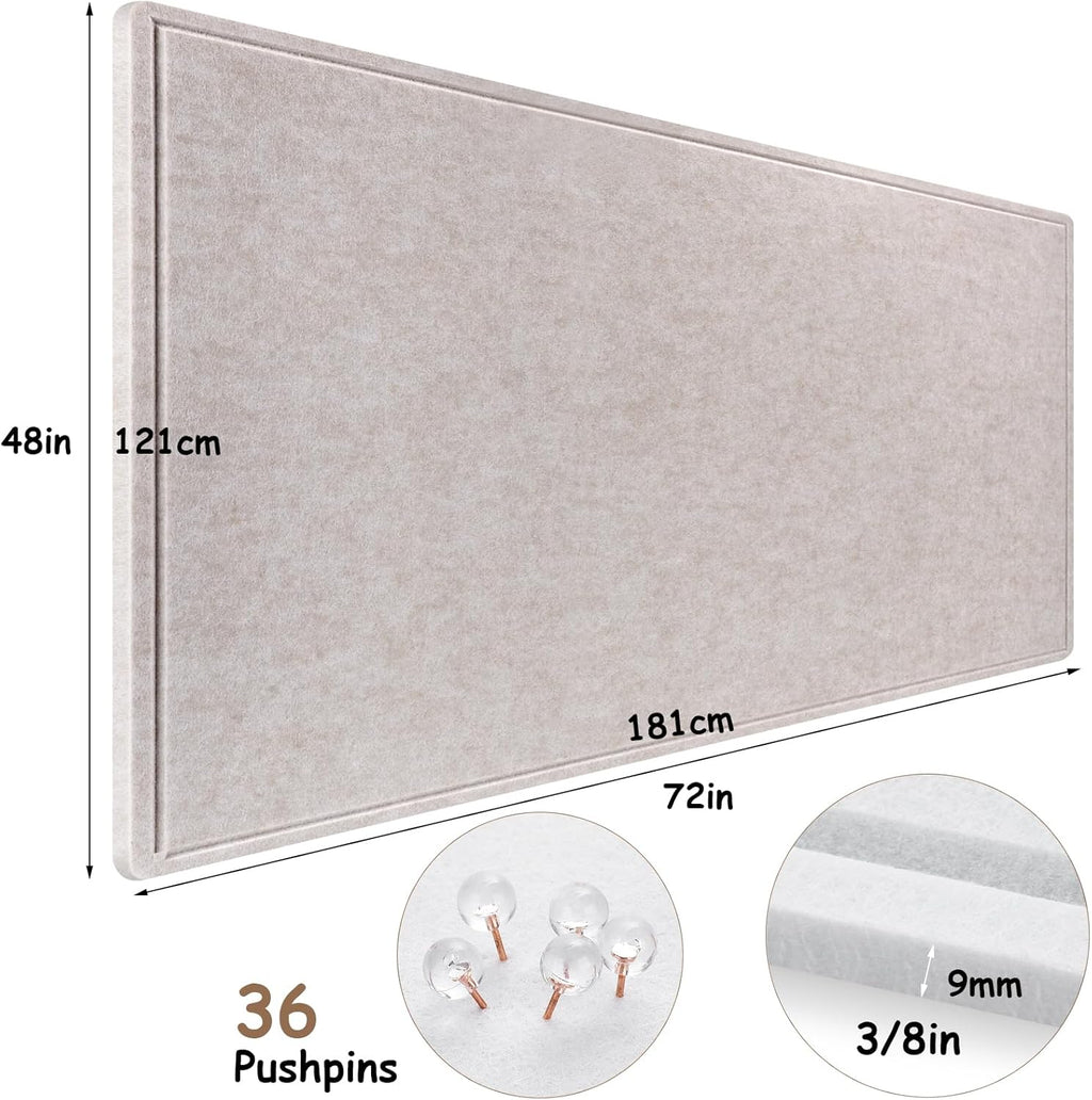 Large Bulletin Board, Foldable 72x48 Inches Cork Board Alternative, Large Felt Board Decorative Pin Board for Wall, Foldable Photo Board Self-Adhesive Vision Board with 36 Pushpins Light Khaki