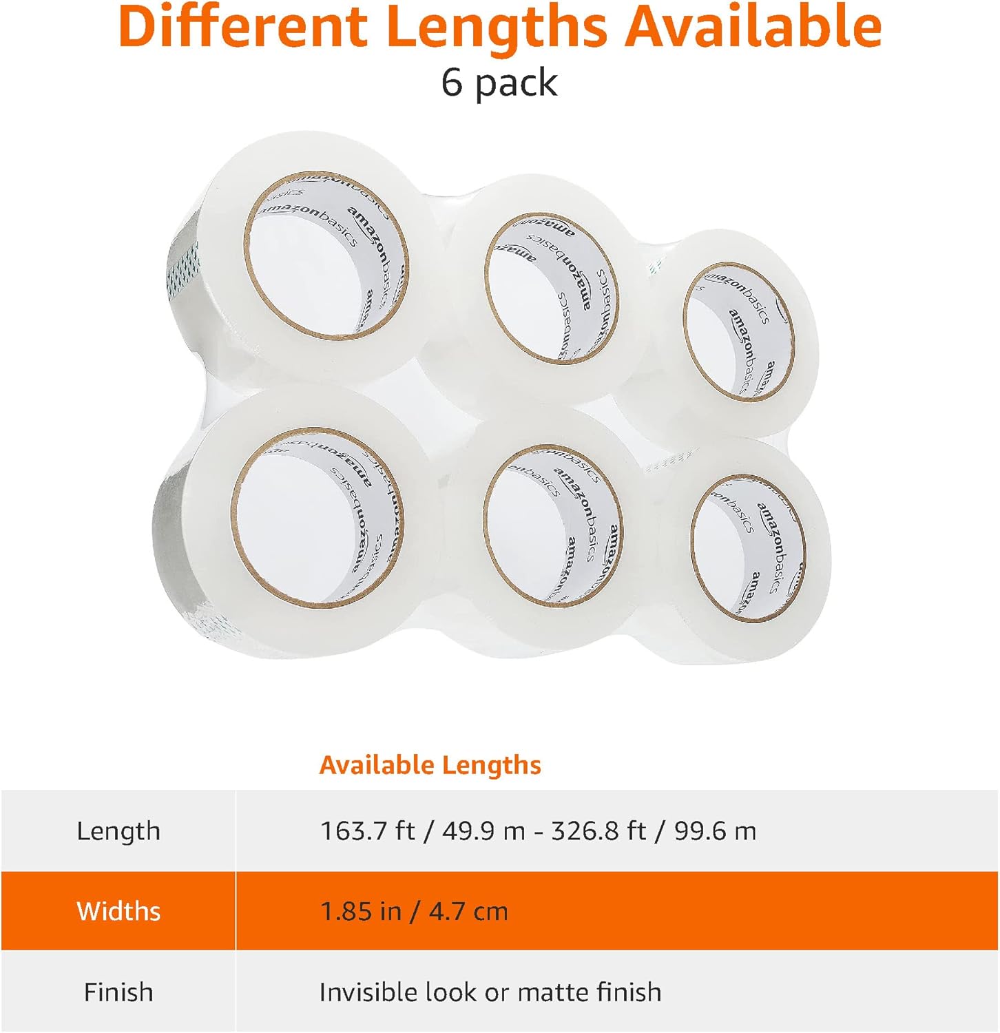 Amazon Basics Packing Tape for Moving boxes, Shipping Tape Refills, Clear, 1.88-Inch Wide x 109 Yards, 6-Pack, Total 654 Yards