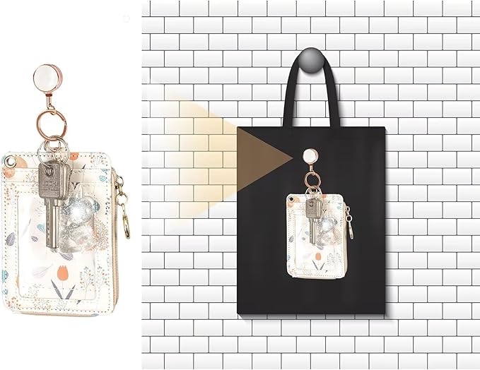 2 Pack Retractable Keychain, Retractable Badge Holder with Cord and Carabiner Key Chain, Badge Reel for Id Card Holders Women Nurse Teacher Student (Silver, Bling Purple)