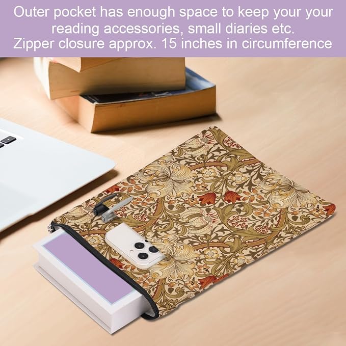 Retro Flowers Book Sleeve Book Cover Classic Flower Book Protector with Zipper Christmas Birthday Book Club Gifts Book Accessories for Women Sister Freind Librarian Girls Bookish Book Lovers Gifts