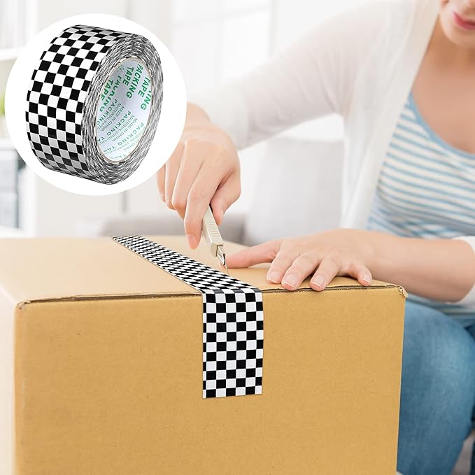 MTLEE Checkered Flag Tape Checkered Duct Race Car Printed 1.88 Inches 100 Yards DIY Crafts Buffalo Tape Single Roll for Scrapbooking DIY Crafts Box Decoration
