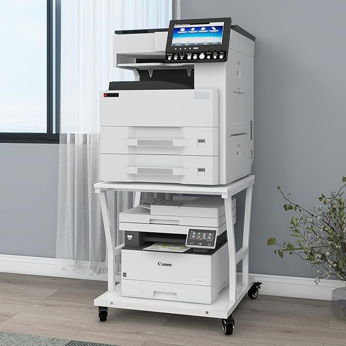 Natwind 2 Tier Large Printer Stand,23.6''x23.6''x23.6'' Heavy Duty Printer Table, Copier Stand, Laser Printer Cart with Paper Storage Shelf,Printer Holder with Wheels for Home Office (White)