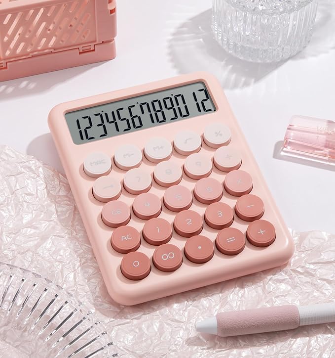 Calculator, Desk Calculators, Cute Pink Calculator, 12 Digit with Large LCD Display, Basic Standard Calculator, Big Button, Aesthetic Calculator, Mechanical Calculator for Office School