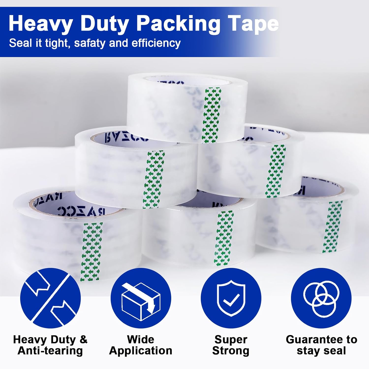 Clear Packing Tape, 18 Rolls Heavy Duty Packaging Tape with Dispensers for Packing Shipping Moving and Sealing, Thicker Packing Tape-2" x 65 Yards Per Roll, 1170 Total Yards