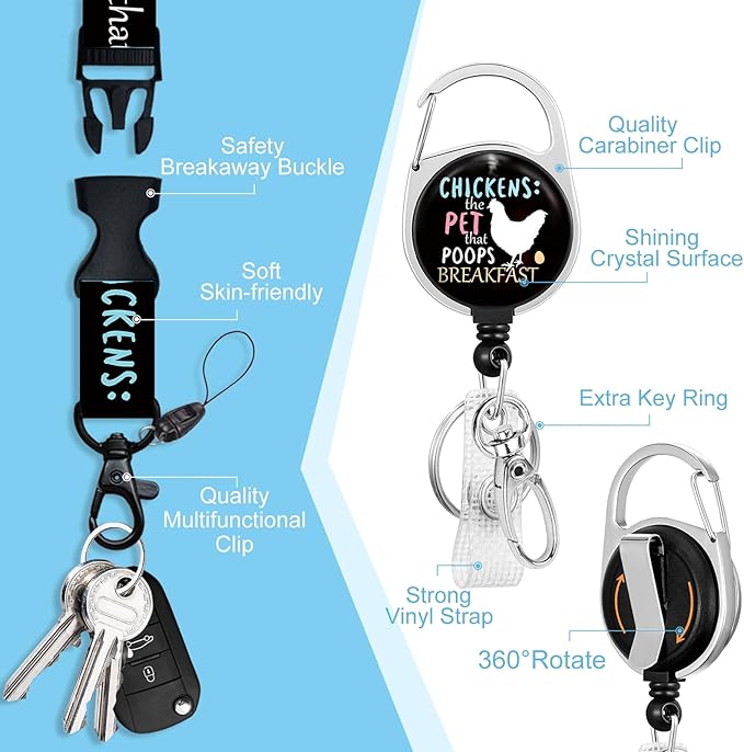 Lanyards for Id Badges, Funny Badge Holder with Retractable Badge Reel Clip, Chicken Work Card Name Tag Keychain Lanyard Vertical ID Card Protector for Women Nurse Doctor Teacher Student