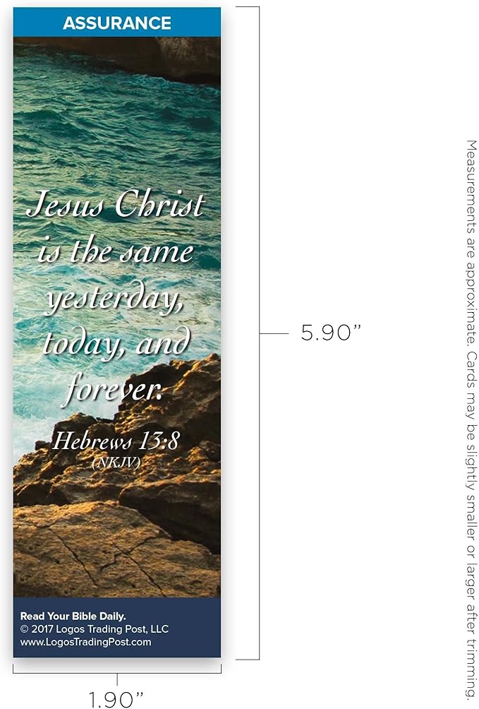 Christian Bookmark with Bible Verse, Pack of 25, Assurance Themed, Jesus Christ is the Same Yesterday, Today and Forever, Hebrews 13:8