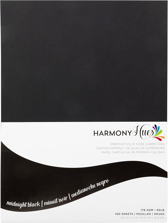 Cardstock 8.5 x 11 Paper Pack - 65lb Smooth Card Stock for Crafts, Cardmaking, Printers - 100 Scrapbook Sheets - Double Sided with Solid Core, Midnight Black