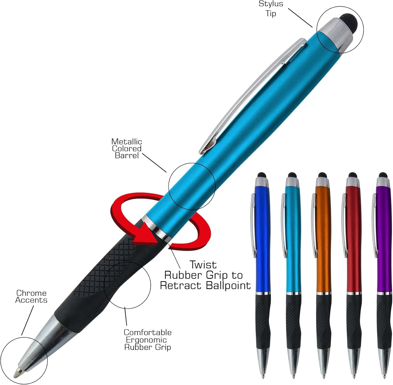 Personalized Stylus Pens With your Custom Logo or Text-300 Pack Bulk-for Businesses, Parties, and Events, 2 in 1 Ballpoint Pen + Capacitive Stylus for Touchscreen Devices, Purple Barrel, Blue Ink