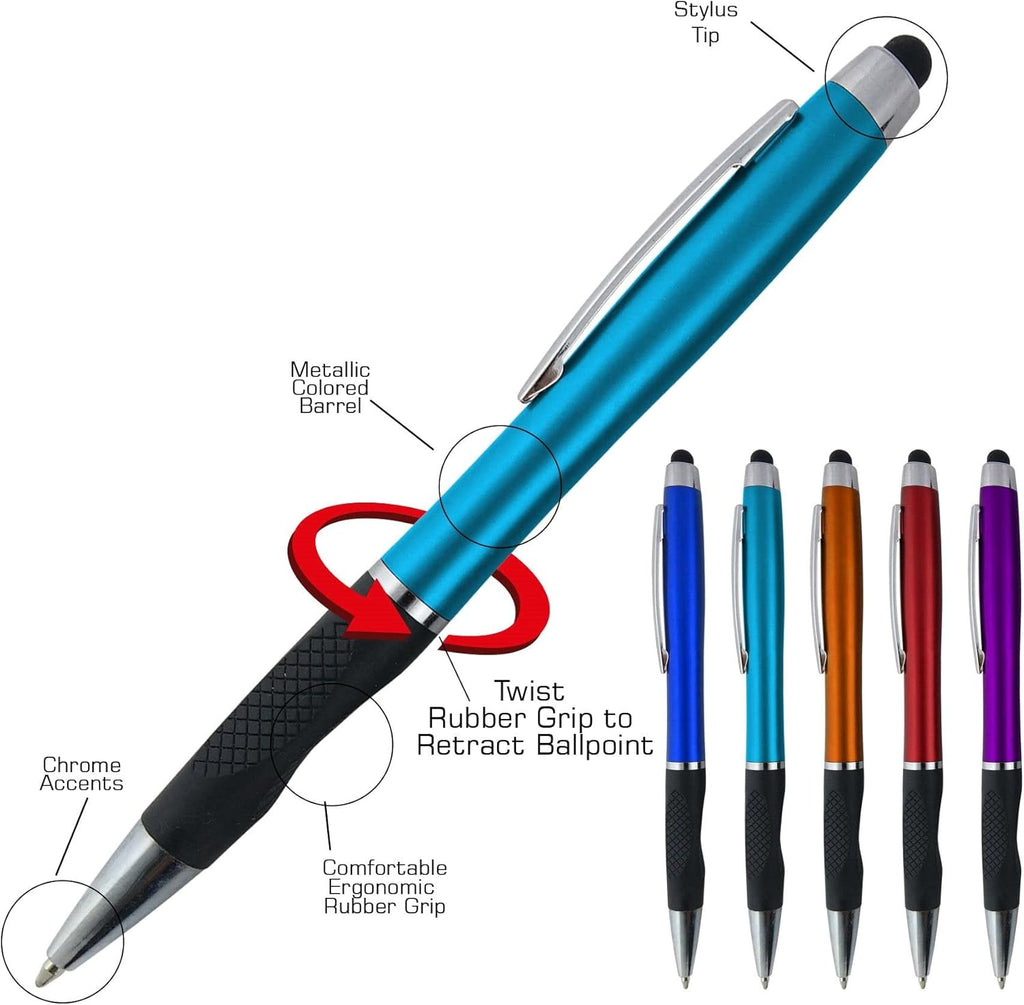 Personalized Pens With your Custom Logo or Text-300 Pack Bulk-for Businesses, Parties, and Events, 2 in 1 Ballpoint Pen + Capacitive Stylus for Touchscreen Devices, Orange Barrel, Blue Ink