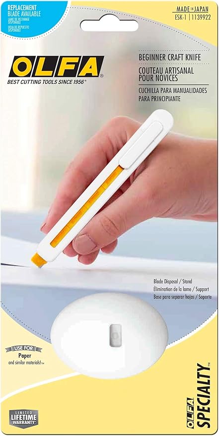 OLFA Beginner Craft Knife Set (ESK-1) - Precision Hobby Art Knife Kit w/Snap-Off Blade & Safety Disposal Stand, Replacement Blades: OLFA ESKB-1/2B Beginner Craft Knife Blades