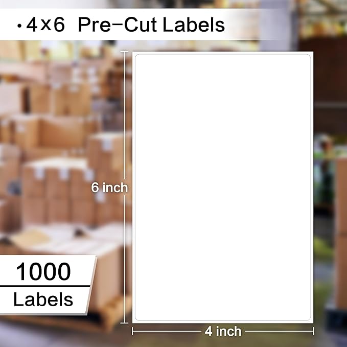 L LIKED 1000 Shipping Labels - 4"x 6", Single Sheet, Printable Labels for Laser & Inkjet Printers, Self Adhesive Address Mailing Postage Labels Stickers (1000 Sheets)