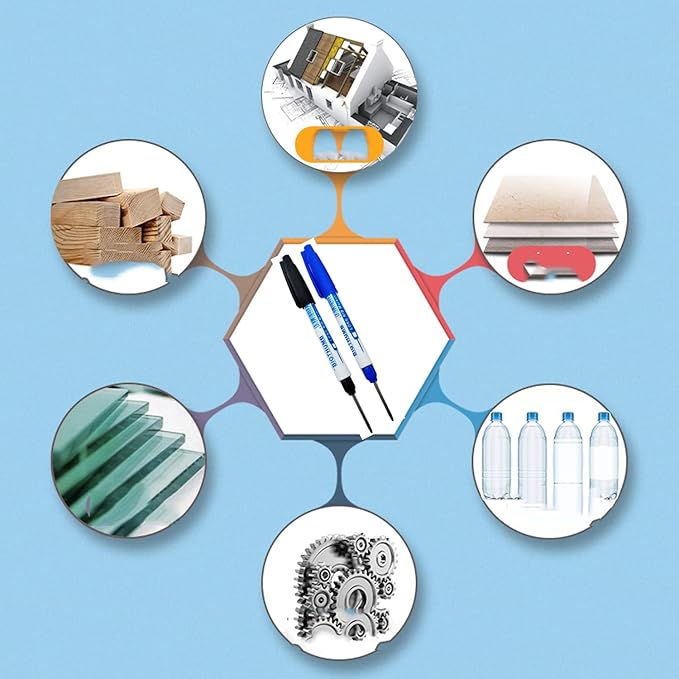 8pcs Waterproof Deep Reach Markers, Long Nose Marker in 2mm Felt Tip, 30mm Reach Permanent Markers and Marker Pens, Deep Hole Marker Carpenter Ink Marker for Carpenters Builders Construction.