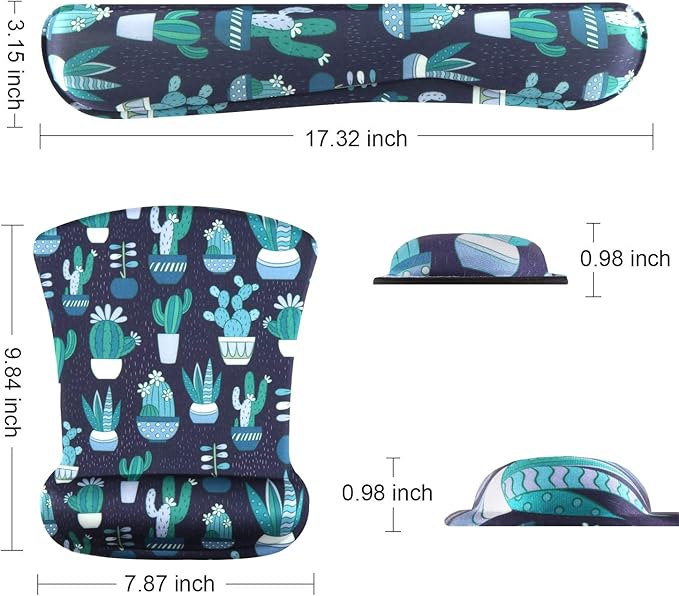 iCasso Keyboard Wrist Rest and Mouse Wrist Rest Pad, Made of Memory Foam, Ergonomic Support, Easy Typing and Relieve Wrist Pain, Perfect for Gaming, Office (Green Cactus)