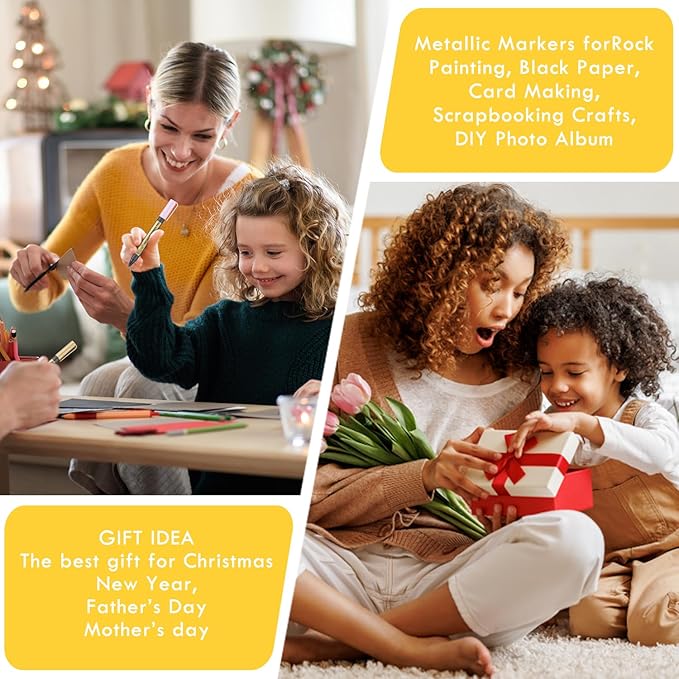 Metallic Marker Pens - 10 Colors Medium Point Metallic Markers for Rock Painting,Black Paper,Scrapbooking Crafts, Card Making,DIY Photo Album,Ceramic