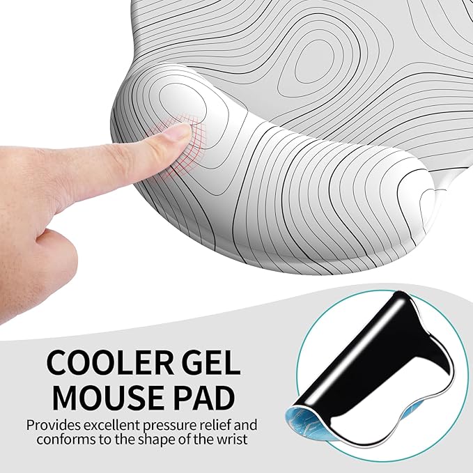 eulps Mouse Pad with Wrist Rest, Comfortable Computer Mousepad with Gel Wrist Support Smooth Surface and Non-Slip PU Base for Pain Relief, Laptop, Office & Home (White Line)