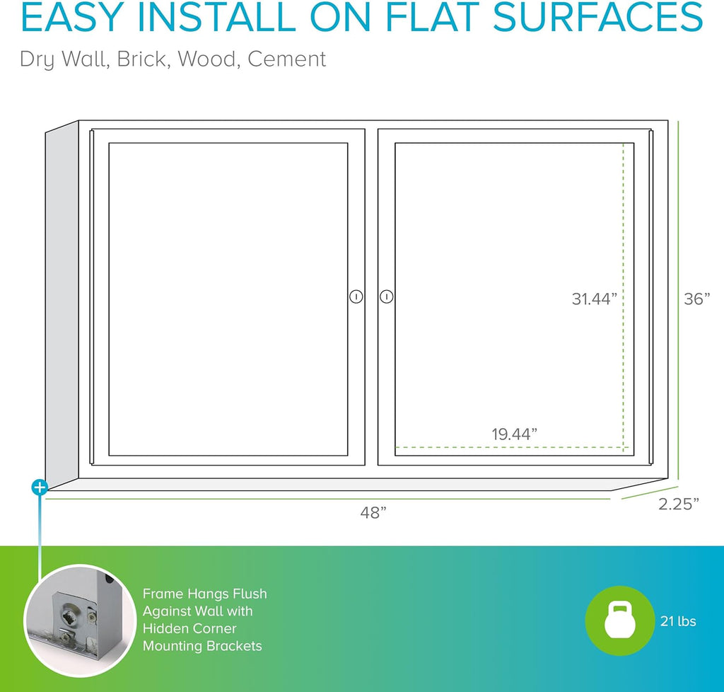 Ghent 36"x48" 2-Door Outdoor Enclosed Vinyl Bulletin Board, Shatter Resistant, with Lock, Satin Aluminum Frame - Ebony (PA23648VX-183 ), Made in the USA