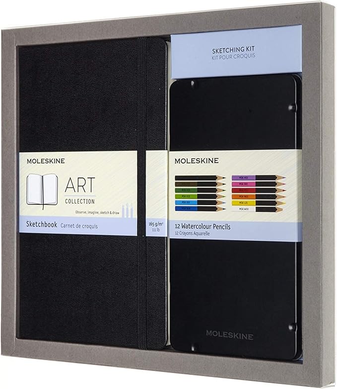 Moleskine Sketchbook & Watercolor Pencil Set Hard Cover (5 x 8.25) Sketch Pad for Drawing, Watercolor Painting, Sketchbook for Teens, Artists, Students, 104 Pages