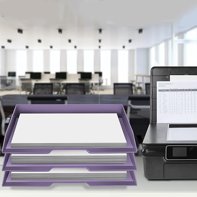 Acrimet Stackable Letter Tray 3 Tier Side Load, Plastic, Desktop File Organizer (Solid Purple Color)