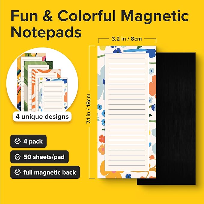 X-bet MAGNET Magnetic Notepads for Refrigerator 4 pack 50 sheets, 70g double gummed paper with color printing
