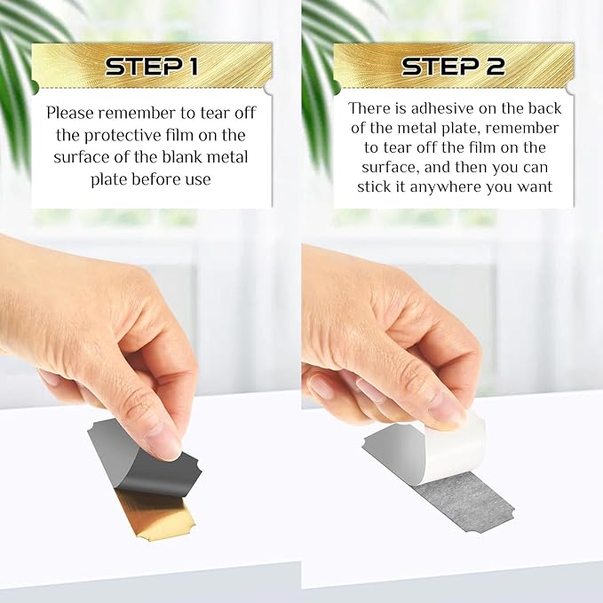 Therwen 30 Pcs Name Plates Laser Engraved Brushed Stainless Steel Plate Personalized Plaque Blank Custom Name Tag Frame Label with Adhesive Backing(Gold, Silver and Black Notched Corner,1''x 3'')