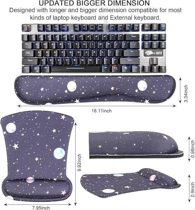 iCasso Keyboard Wrist Rest and Mouse Wrist Rest Pad, Made of Memory Foam, Ergonomic Support, Easy Typing and Relieve Wrist Pain, Perfect for Gaming, Office - Revery Night
