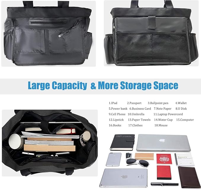 Tote Bag for Women Large Work Bags Laptop 15.6-17 Inch Handbag Purse Book Bag with Zipper for Nurse Teacher School,Black