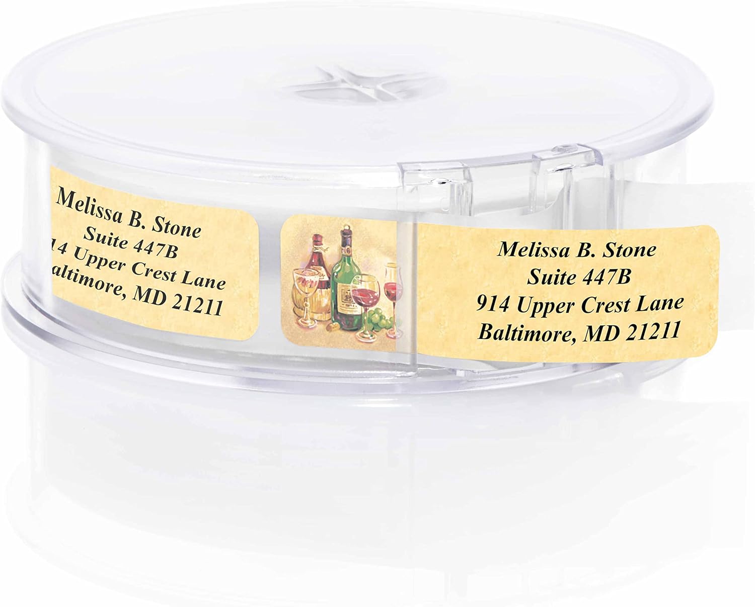 Vintage Wine Designer Rolled Address Labels with Elegant Plastic Dispenser