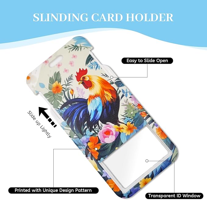 Lanyards for Id Badges, Chicken Floral Badge Holder with Retractable Reel Clip, Cute Work Name Tags Keychain Lanyard ID Card Protector Cover Case for Women Teacher Nurse Doctor Office