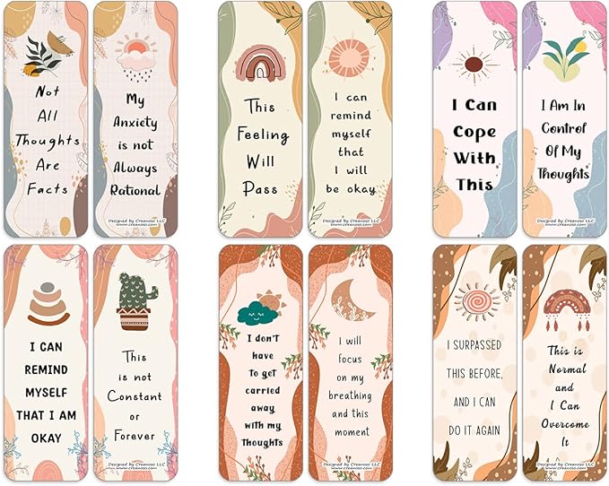 Creanoso Anxiety Statement Cards (10-Sets x 6 Cards) – Daily Inspirational Card Set – Interesting Book Page Clippers – Great Rewards for Adults and Professionals